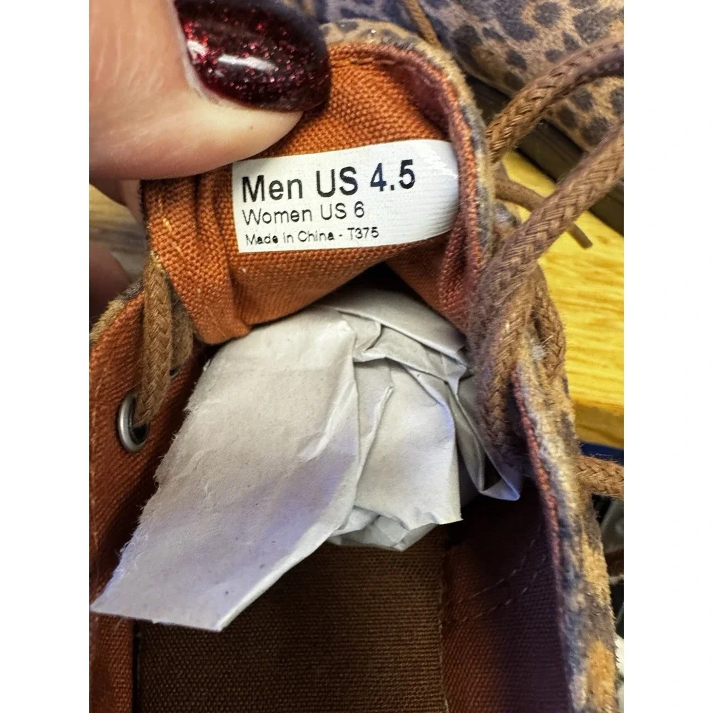 Vans Off The Wall Shoes Womens Size 6 Leopard Print Lace Low Top Animal EUC SB6